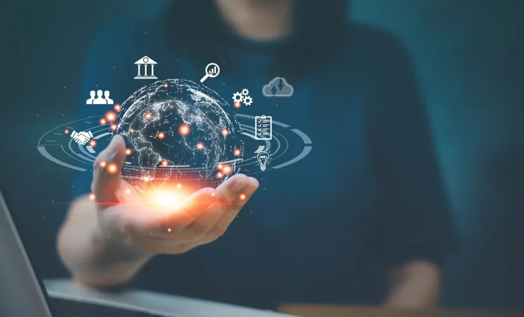 Property manager using digital technology tools for efficient management tasks.